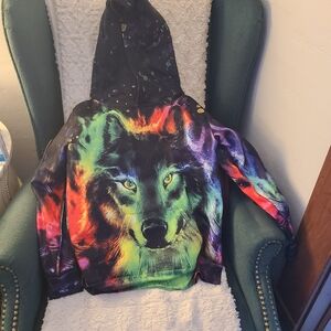 All over print Rainbow wolf hooded sweatshirt